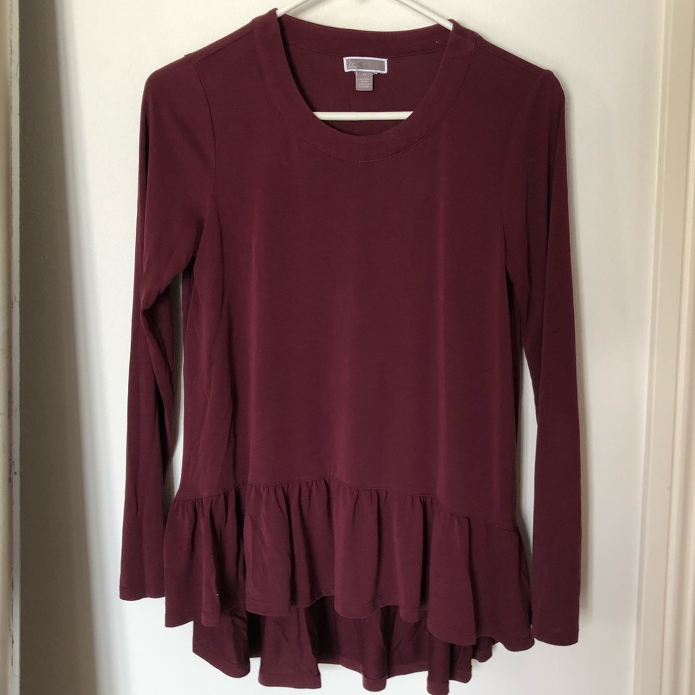 Chelsea 28 Maroon Peplum Long Sleeve Top